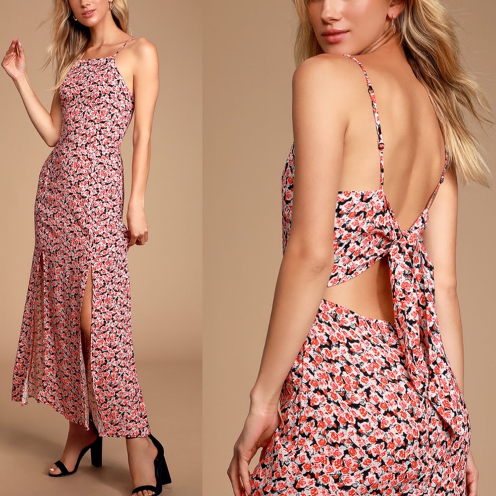 🆕 Fifth Label Black and Red Floral Print Tie-Back